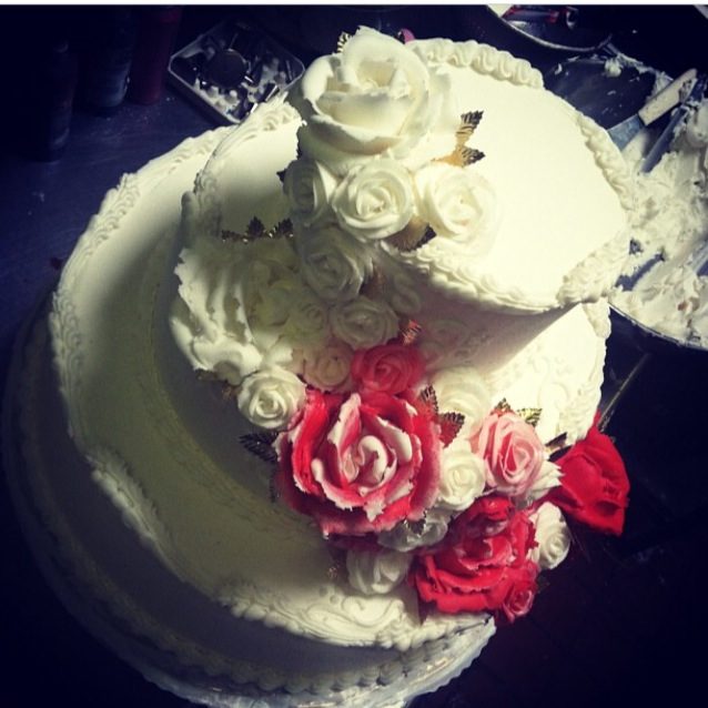 Wedding cake with cascading roses